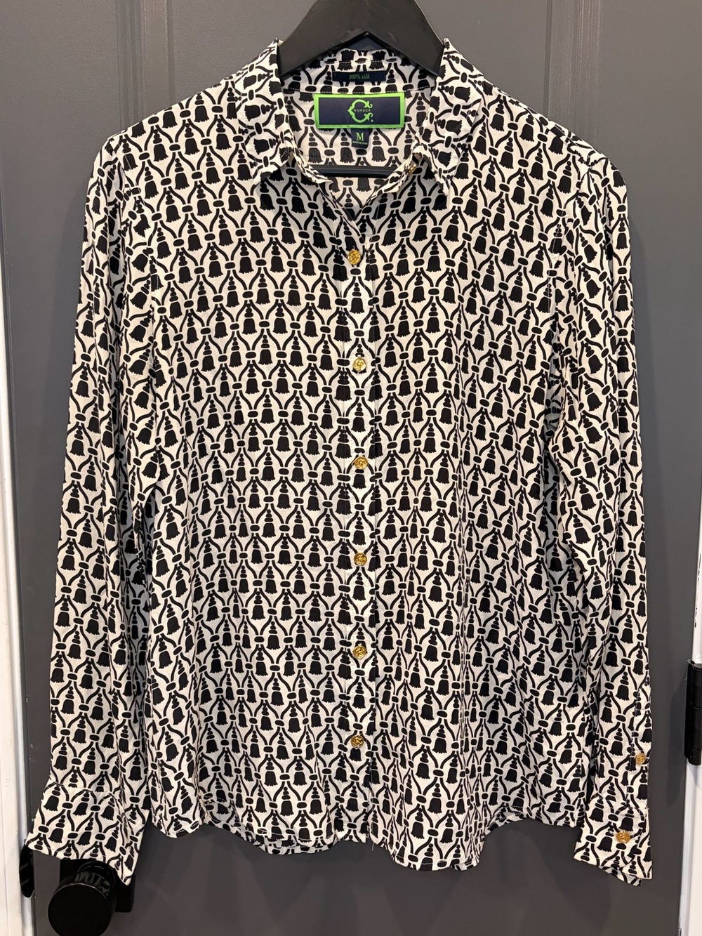 100% Silk C. Wonder Black & White Lightweight Blouse Top - Size Medium